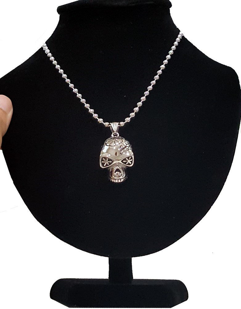 Men's Silver Stainless Steel Skull Pendant With Necklace Sp60 USA Seller