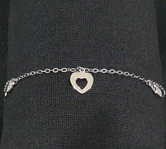 US Seller Genuine .925 Sterling Silver Heart, Lock and Key Charm Bracelet SY102