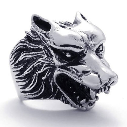 US Seller Men's Silver Stainless Steel Wolf Head Biker Ring Size 7-15 SR57