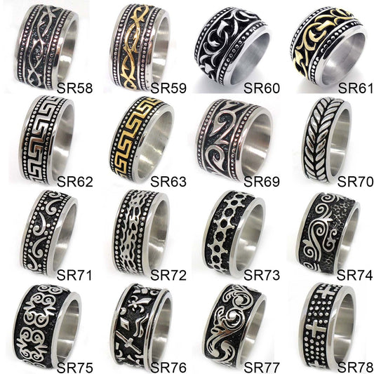 US Seller Men's Vintage Silver or Gold Stainless Steel Designed Band Ring HS29