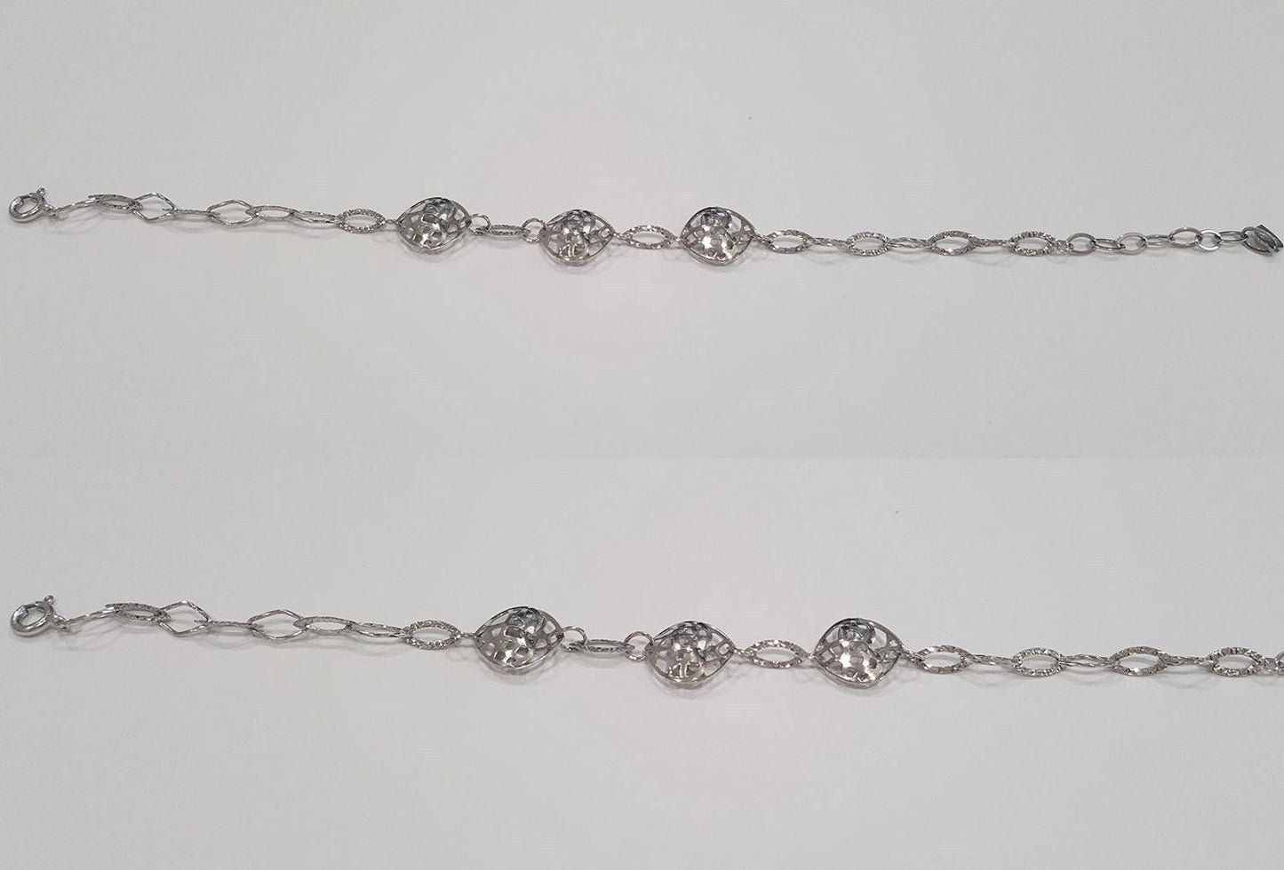 US Seller .925 Sterling Silver Overlapping Double Heart Charm Bracelet SY93