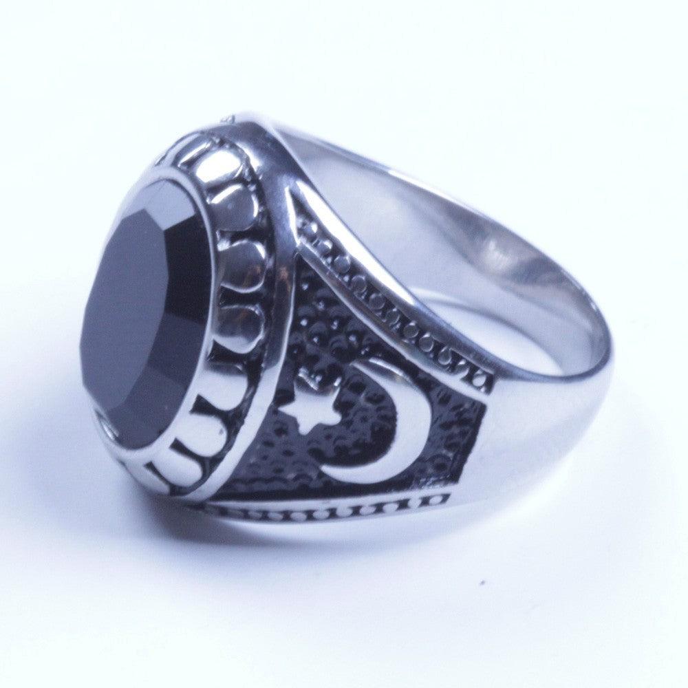 US Seller Mens Vintage Silver Stainless Steel Black CZ Biker Ring Size 8-12 SR98