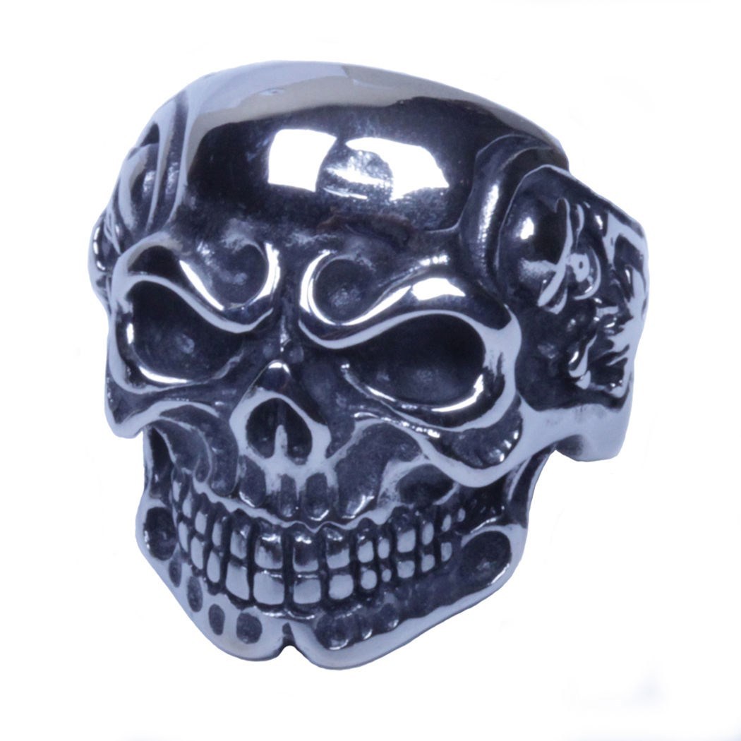US Seller Men's Silver Stainless Steel Skull Biker Ring Sizes 7-15 HS27