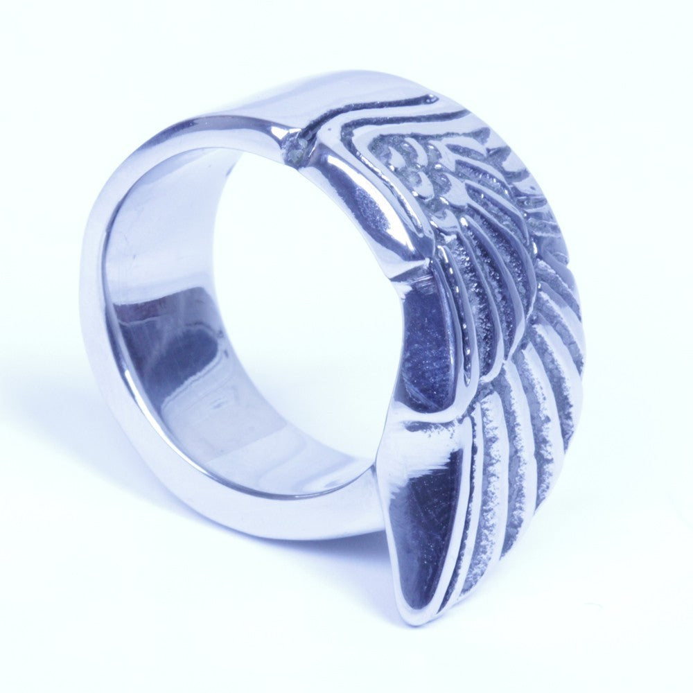 12mm Silver Stainless Steel Wing Biker Ring Size 8-12 SR146