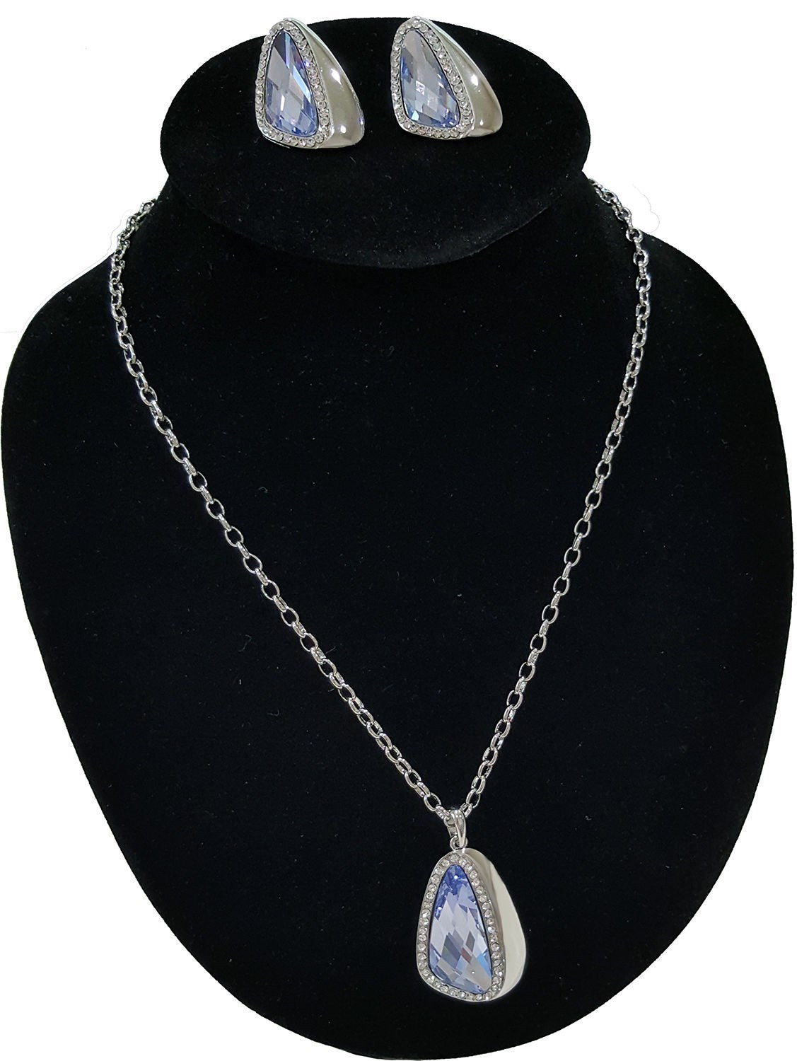 Amethyst Gemstone Clear Gemstone Pendant Silver Necklace with Earrings NES47