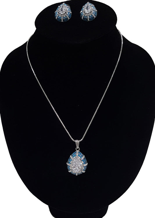 Vintage Turquoise Teardrop with Gemstone Pendant Necklace with Earrings NES44