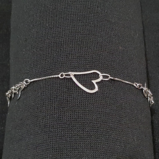 925 Sterling Silver Triple Heart Charms with Center Heart Bracelet SY101