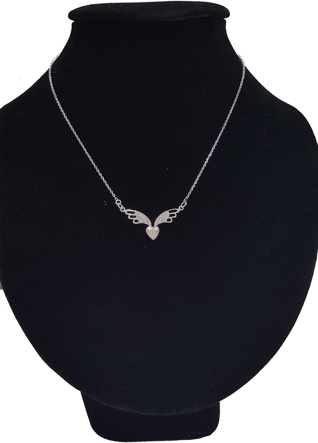 .925 Sterling Silver Heart with Silver and Cubic Zirconia Wings Pendant SY85