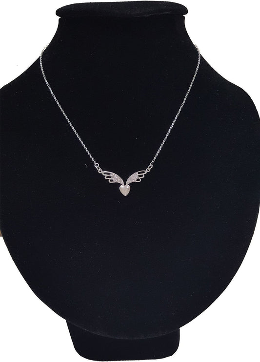 .925 Sterling Silver Heart with Silver and Cubic Zirconia Wings Pendant SY85