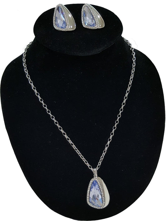 Amethyst Gemstone Clear Gemstone Pendant Silver Necklace with Earrings NES47