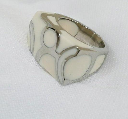 Men Or Women Stainless White EnameledSteel Vintage Ring Size 6,7,8,9 SR181