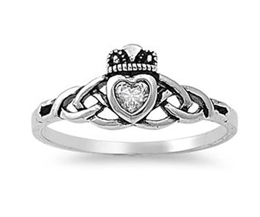 Sterling Silver Heart CZ Bands Rings Solid 925 Traditional Irish Knot Sy64