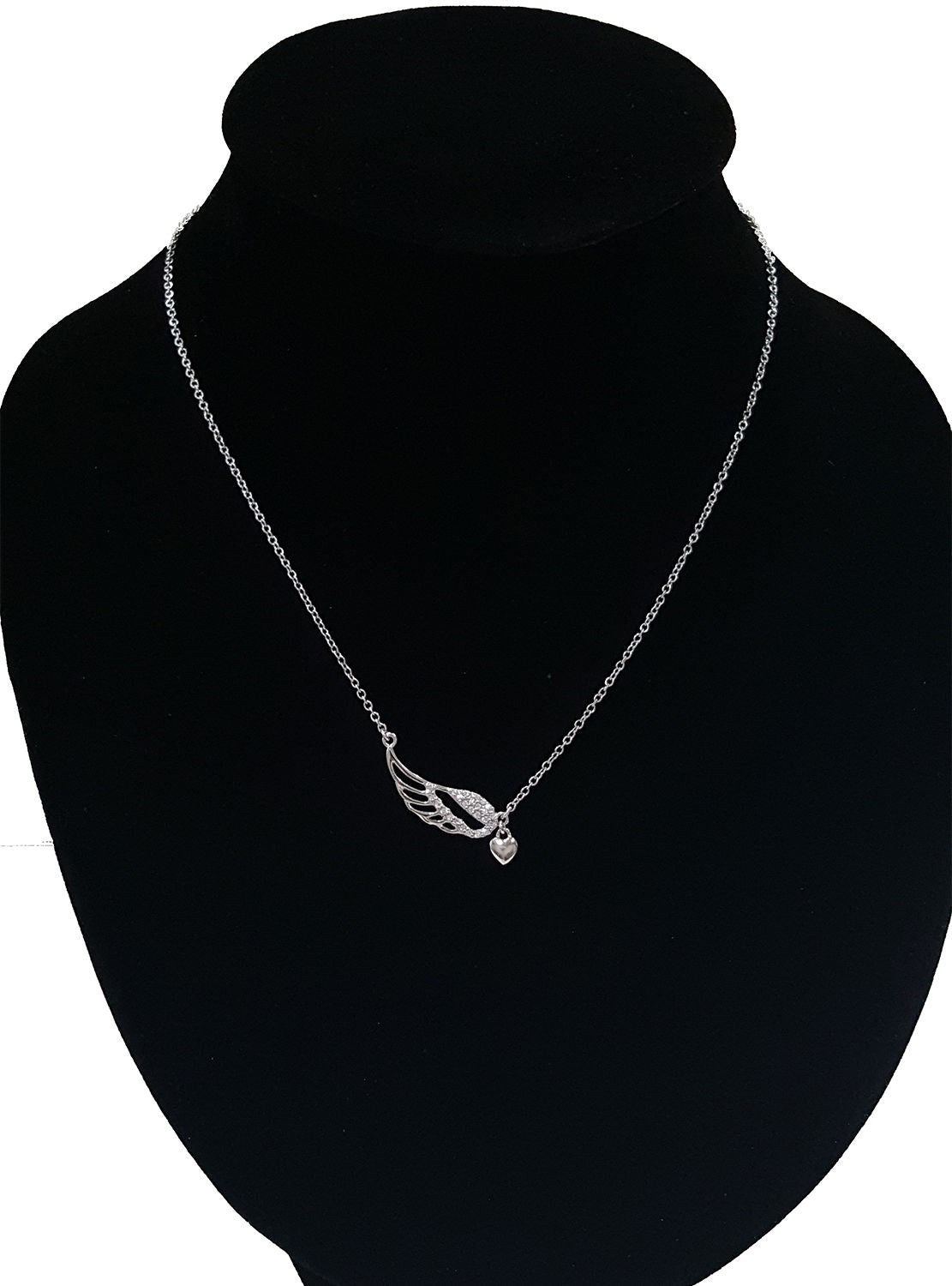 .925 Sterling Silver Wing with Cubic Zirconia and Dangling Heart Pendant SY82