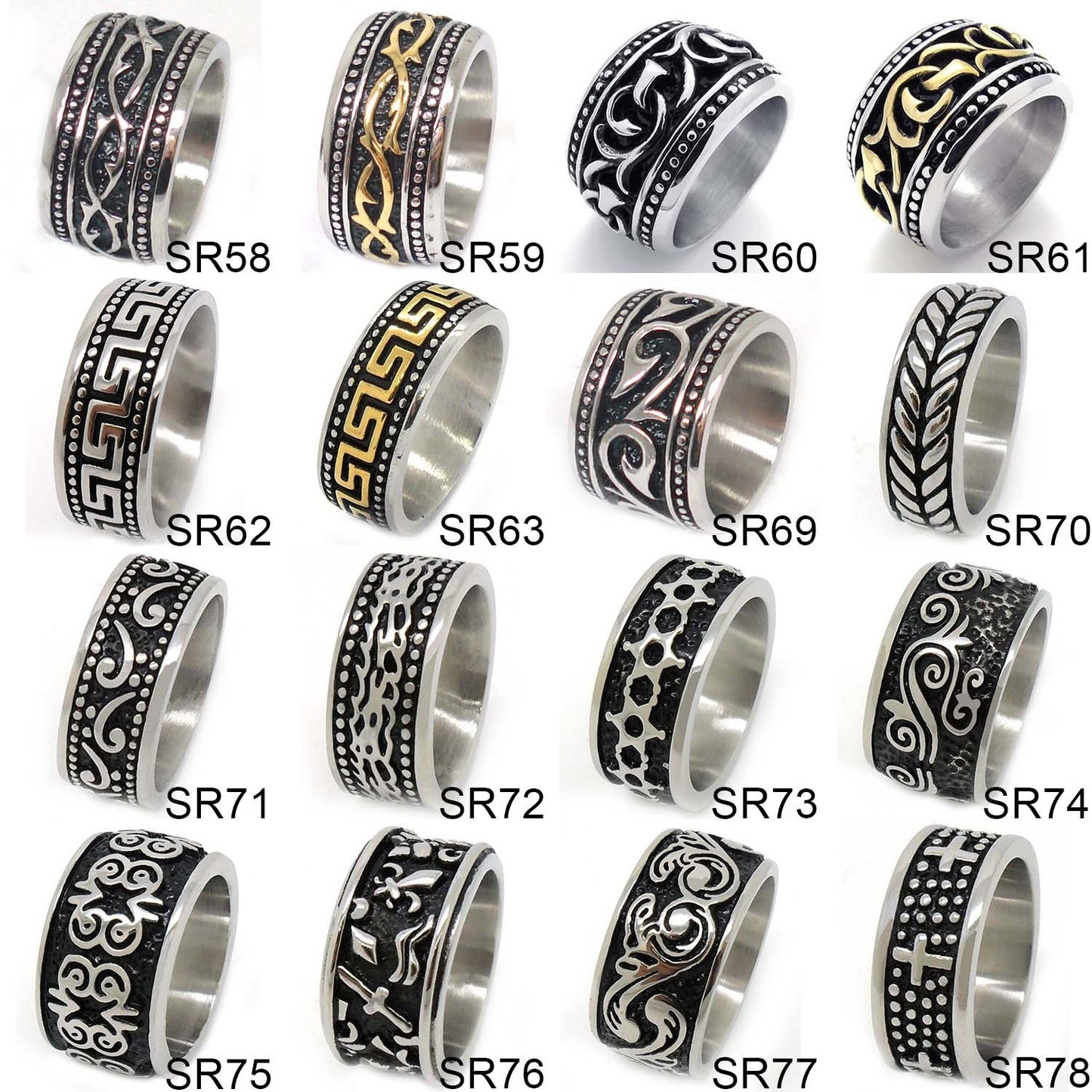 US Seller Men's Vintage Silver or Gold Stainless Steel Designed Band Ring HS29