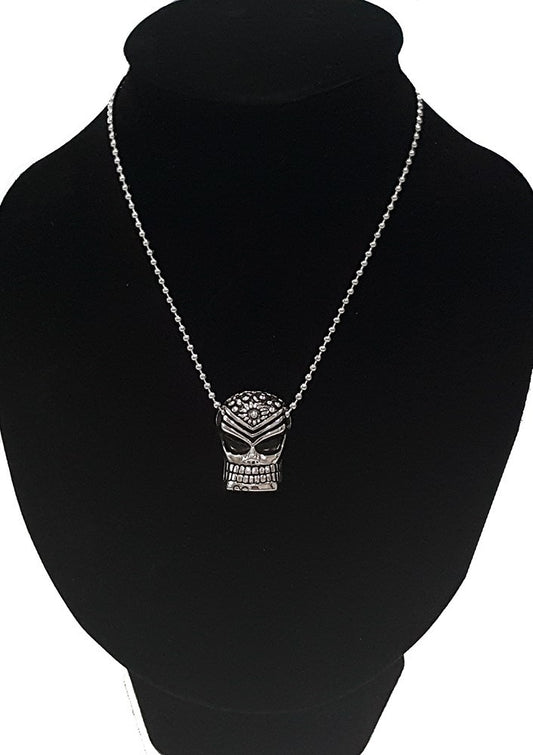 Men's Silver Stainless Steel Skull Pendant With Necklace Sp33 USA Seller