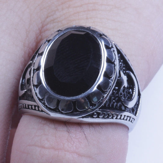 US Seller Mens Vintage Silver Stainless Steel Black CZ Biker Ring Size 8-12 SR98