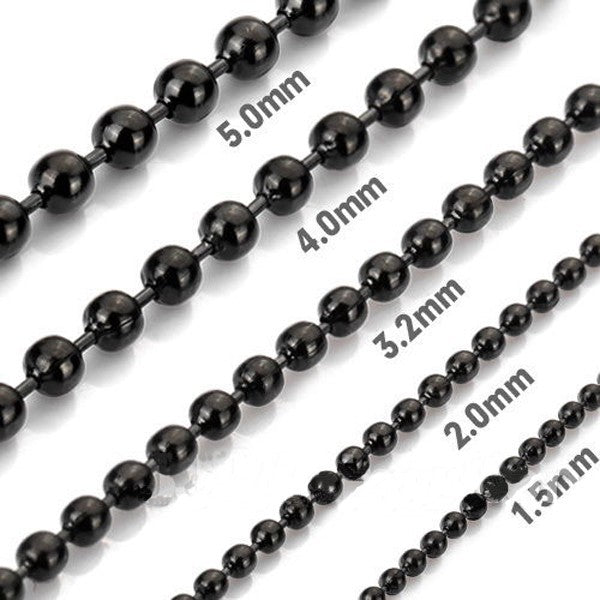 1.5mm-4.5mm 18"-40" Black Stainless Steel Bead Chain Necklace HN22 US Seller