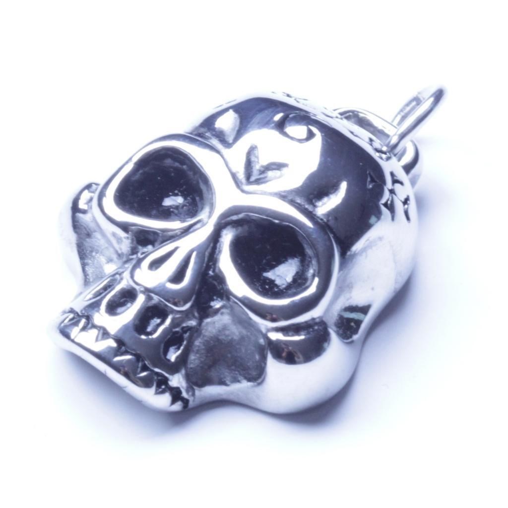 Men's Silver Stainless Steel Skull Pendant With Necklace Sp21 USA Seller