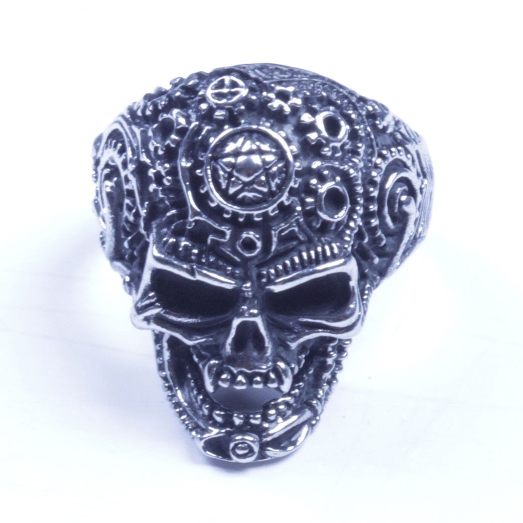 US Seller Men's Silver Stainless Steel Skull Biker Ring Sizes 7-15 HS27