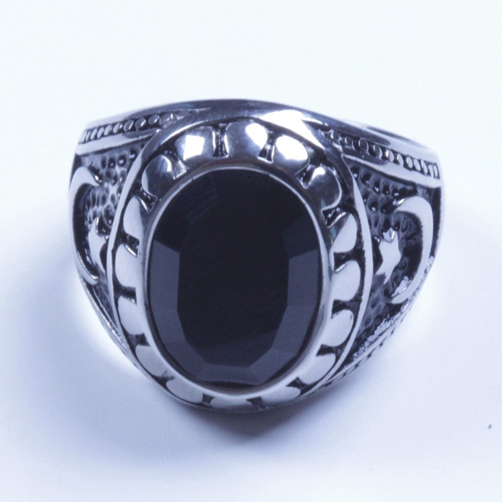 US Seller Mens Vintage Silver Stainless Steel Black CZ Biker Ring Size 8-12 SR98