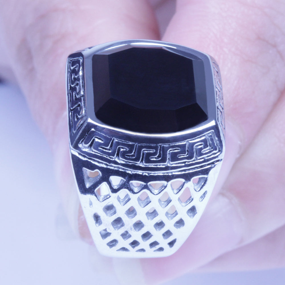 Men's Vintage Silver Stainless Steel Black CZ Ring Size 8-12 SR132