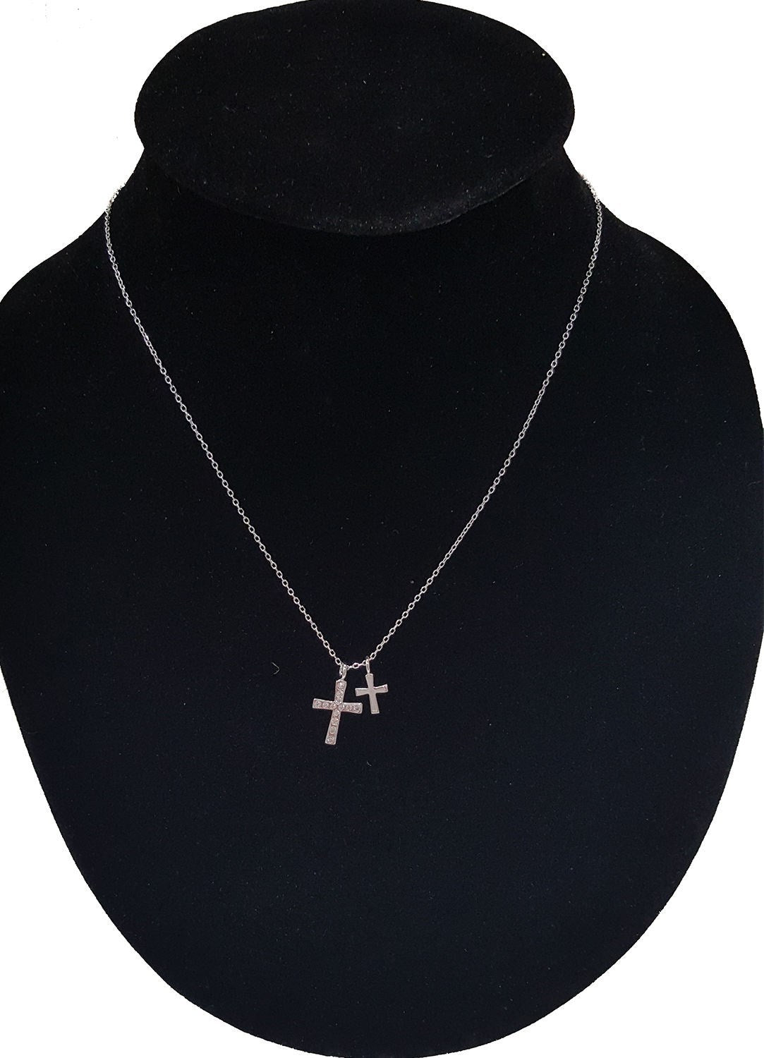 .925 Sterling Silver Cubic Zirconia Cross and Plain Silver Cross Pendant SY84