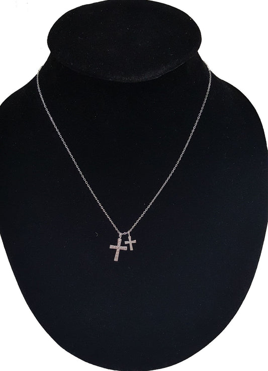 .925 Sterling Silver Cubic Zirconia Cross and Plain Silver Cross Pendant SY84