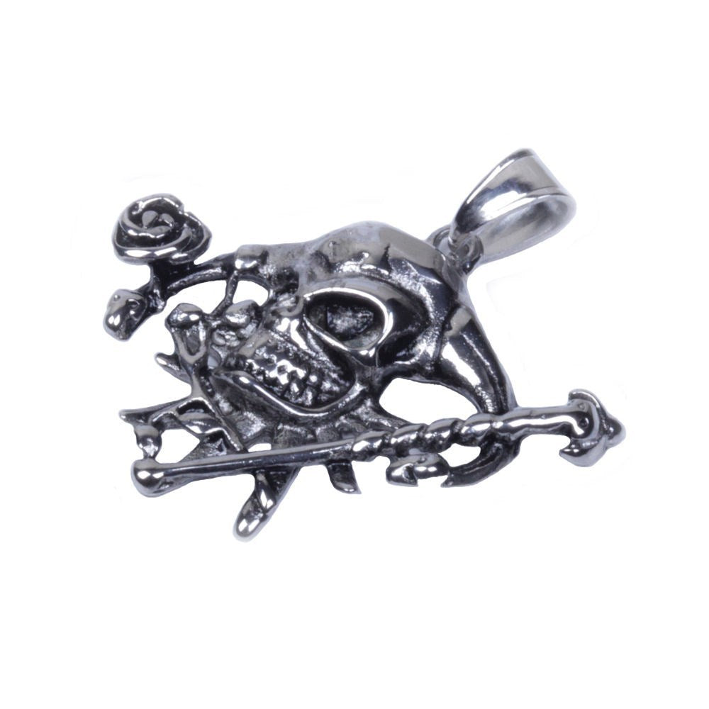 Men's Silver Black Stainless Steel Skull Pendant With Necklace Sp05 USA Seller