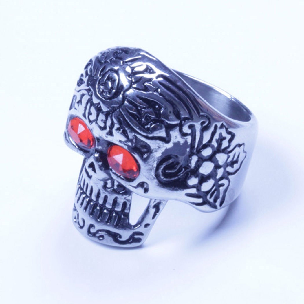 US Seller Men's Silver Stainless Steel Skull Biker Ring Sizes 7-15 HS27