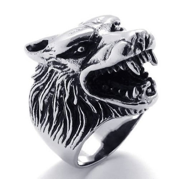 US Seller Men's Silver Stainless Steel Wolf Head Biker Ring Size 7-15 SR57