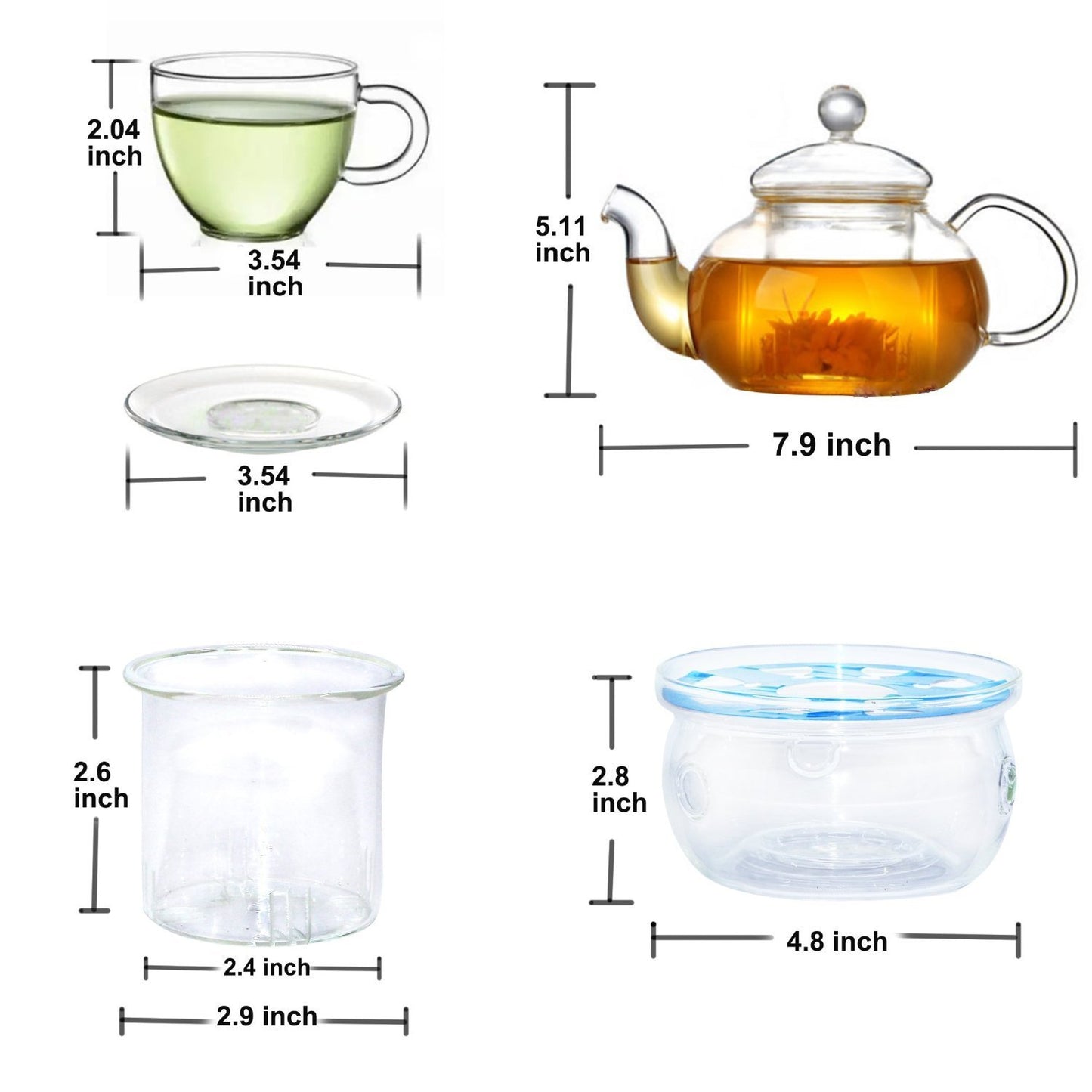 SET of Teapot with infuser + warmer and 6 single layer cups with cup placers