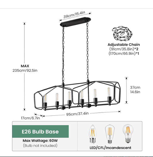 [8069PL-06BK] 6-light black/brushed nickel lantern pendant light farmhouse cage hanging light fixtures with adjustable chain