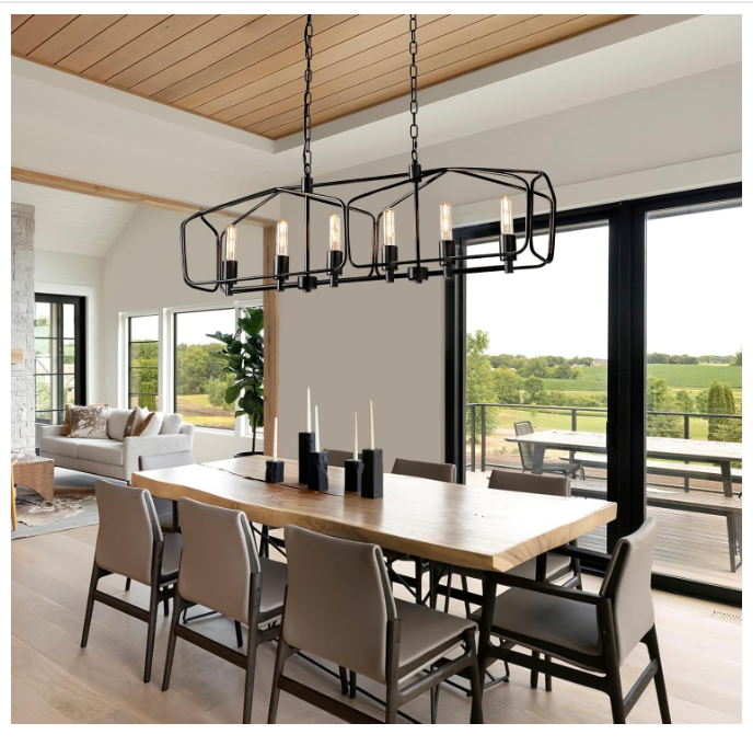 [8069PL-06BK] 6-light black/brushed nickel lantern pendant light farmhouse cage hanging light fixtures with adjustable chain