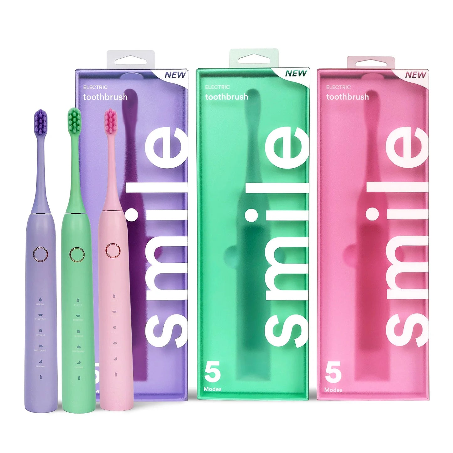 New Colorful Five Cleaning Modes Built-in Timer Soft Bristles Wireless Rechargeable Electric Toothbrush for Adults