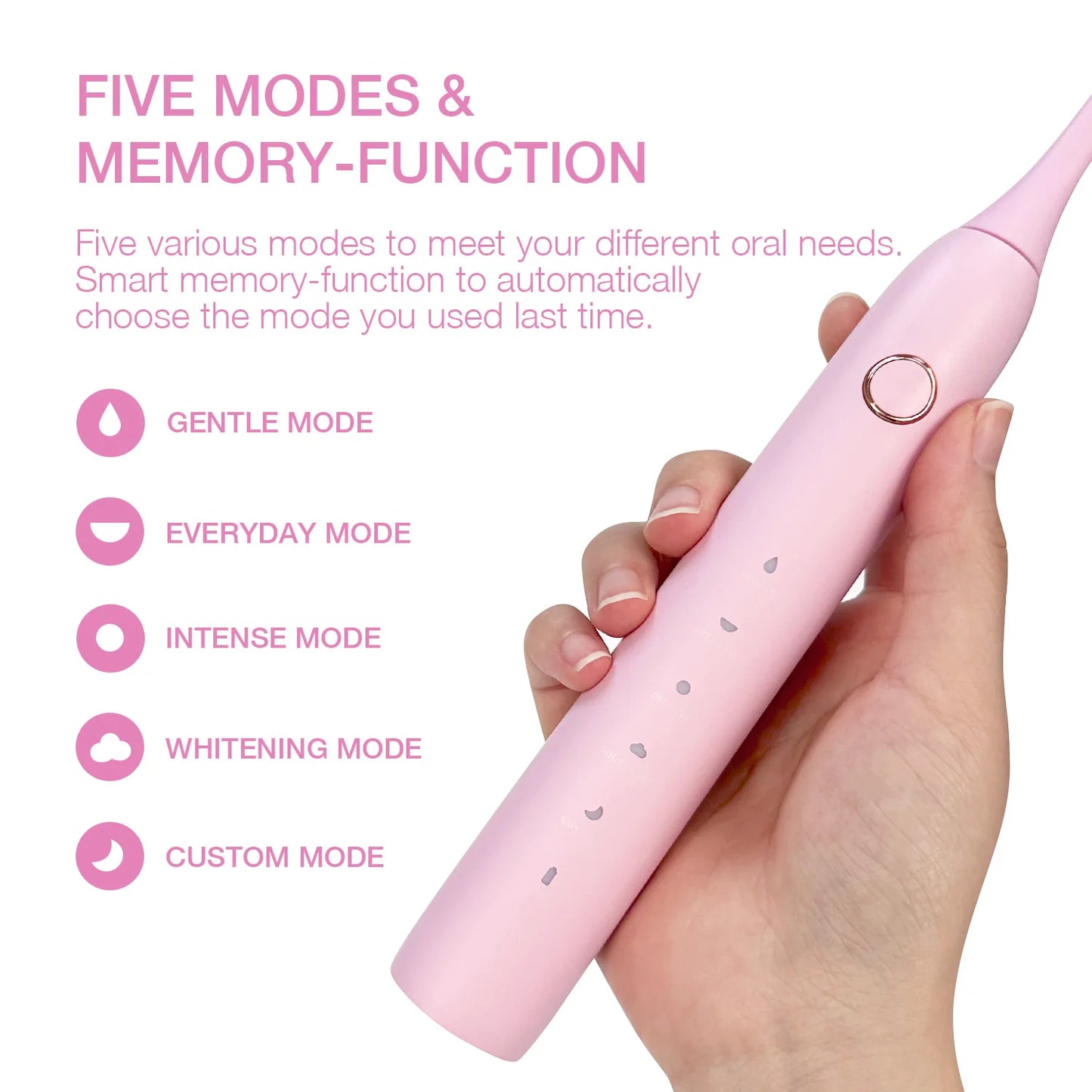 New Colorful Five Cleaning Modes Built-in Timer Soft Bristles Wireless Rechargeable Electric Toothbrush for Adults