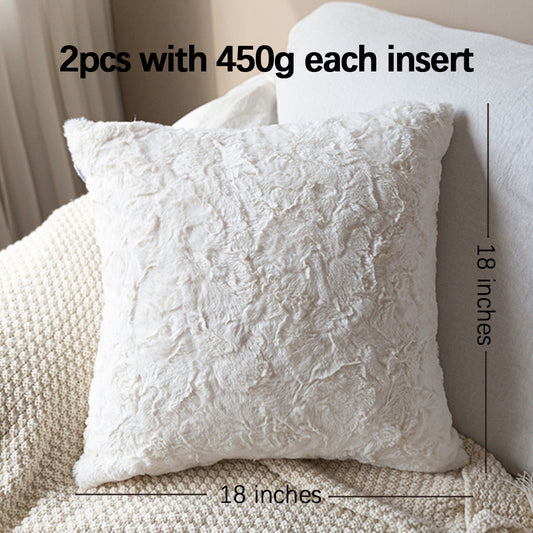 Set of 2 furry throw pillow case and insert great to snuggle  size 18"x18" WITH 450g INSERT
