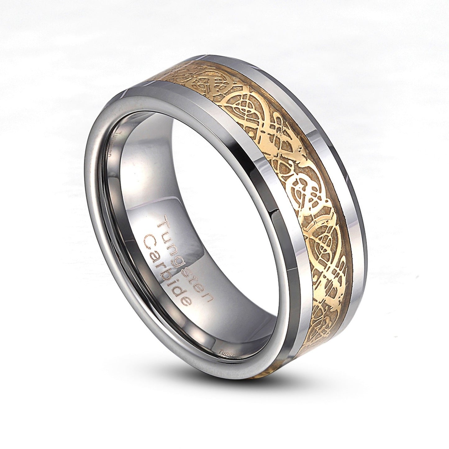 Tungsten Carbide 8mm Gold Dragon Inlaid wedding Band Ring 8-14 Half Size TG016