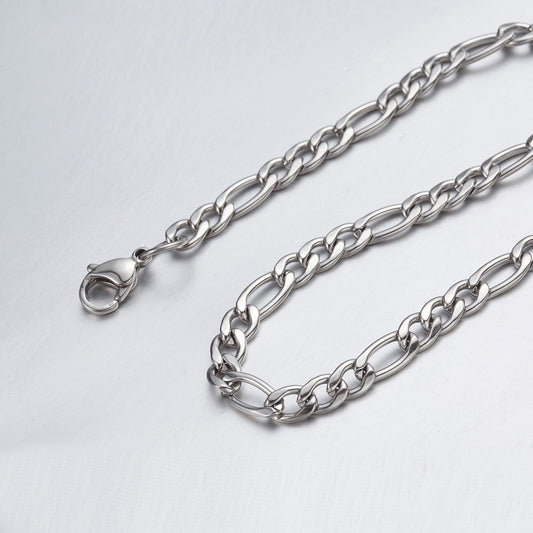 5.5mm 9"-100" Silver Stainless Steel Figaro Necklace Chain Sb12 USA Seller