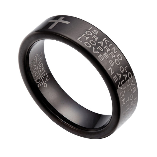Black Tungsten Carbide 6mm Holy Bible Plain Rings Size 6-12 TG031