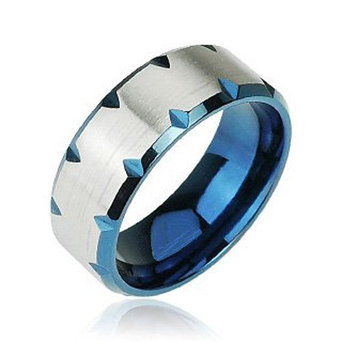Men's Blue Edge Faceted 6mm Stainless Steel Ring US Size 5-8 Full Size SR034