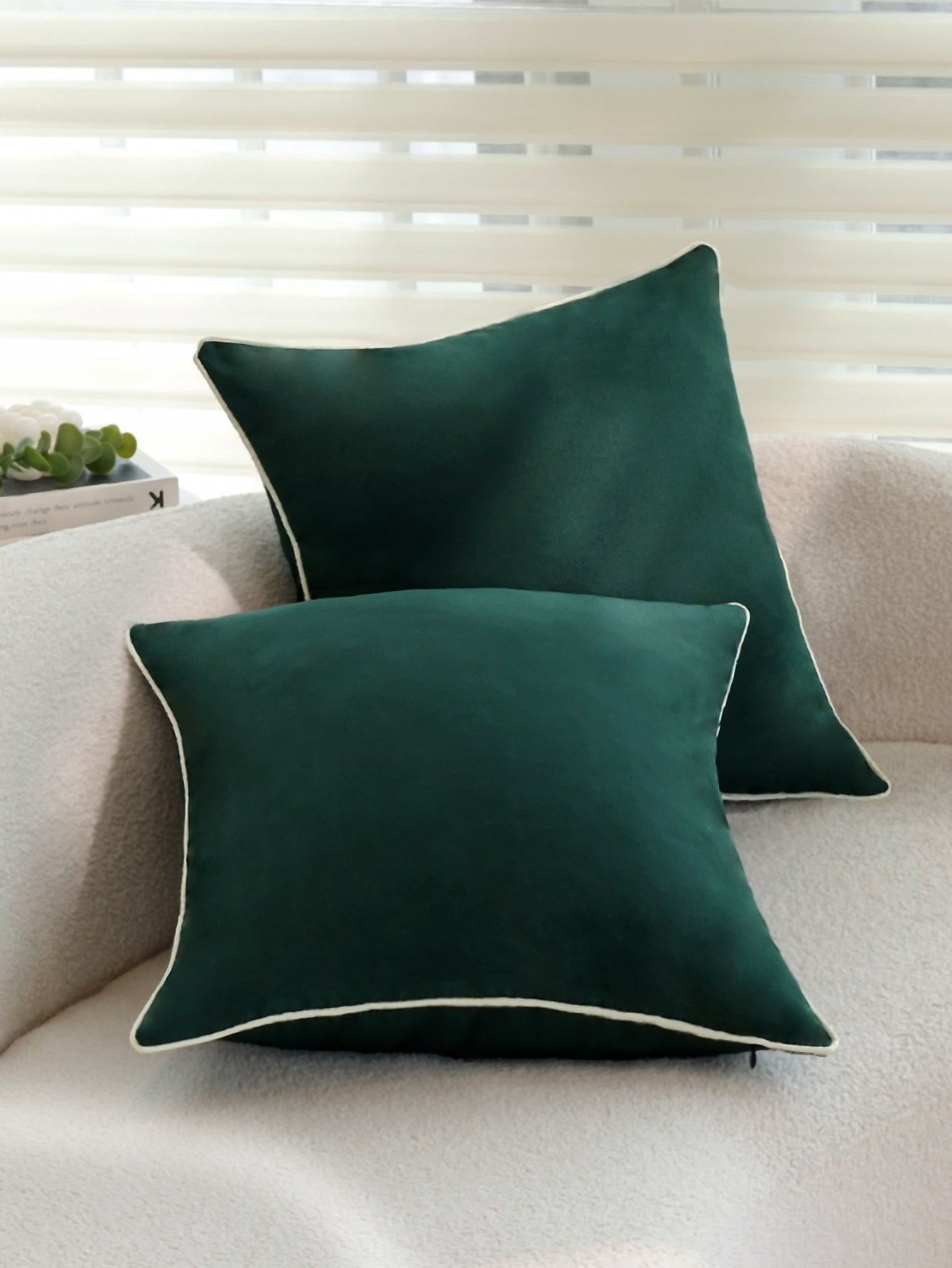 Solid Color Outdoor Waterproof solid-color decorative throw pillow collection with contrasting ivory piping pack of 1