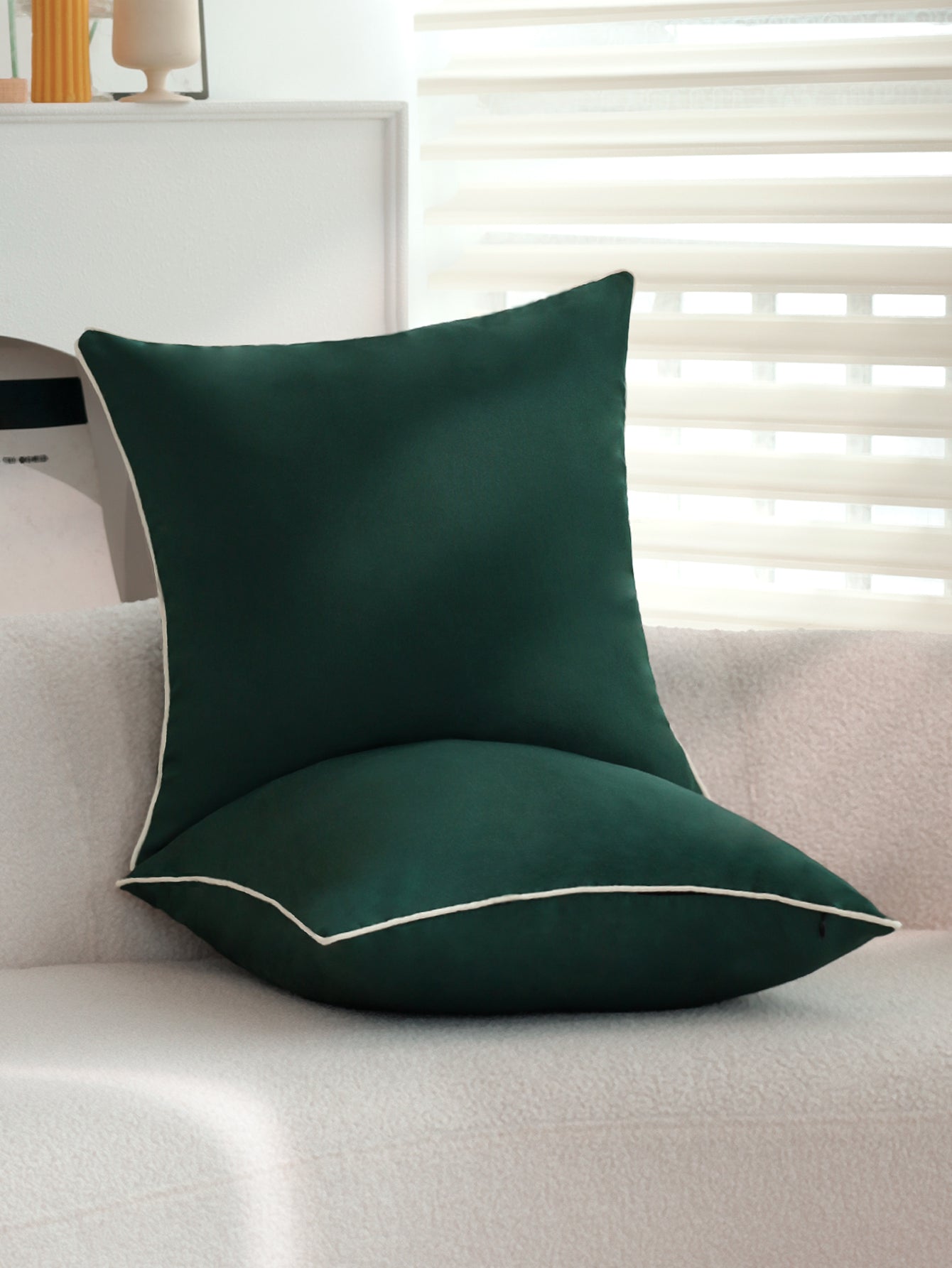 Solid Color Outdoor Waterproof solid-color decorative throw pillow collection with contrasting ivory piping pack of 1