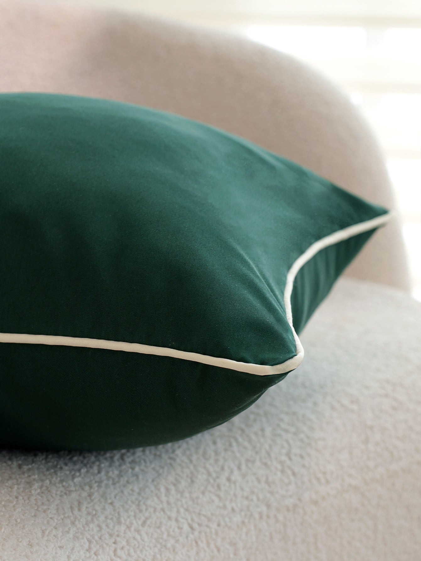 Solid Color Outdoor Waterproof solid-color decorative throw pillow collection with contrasting ivory piping pack of 1