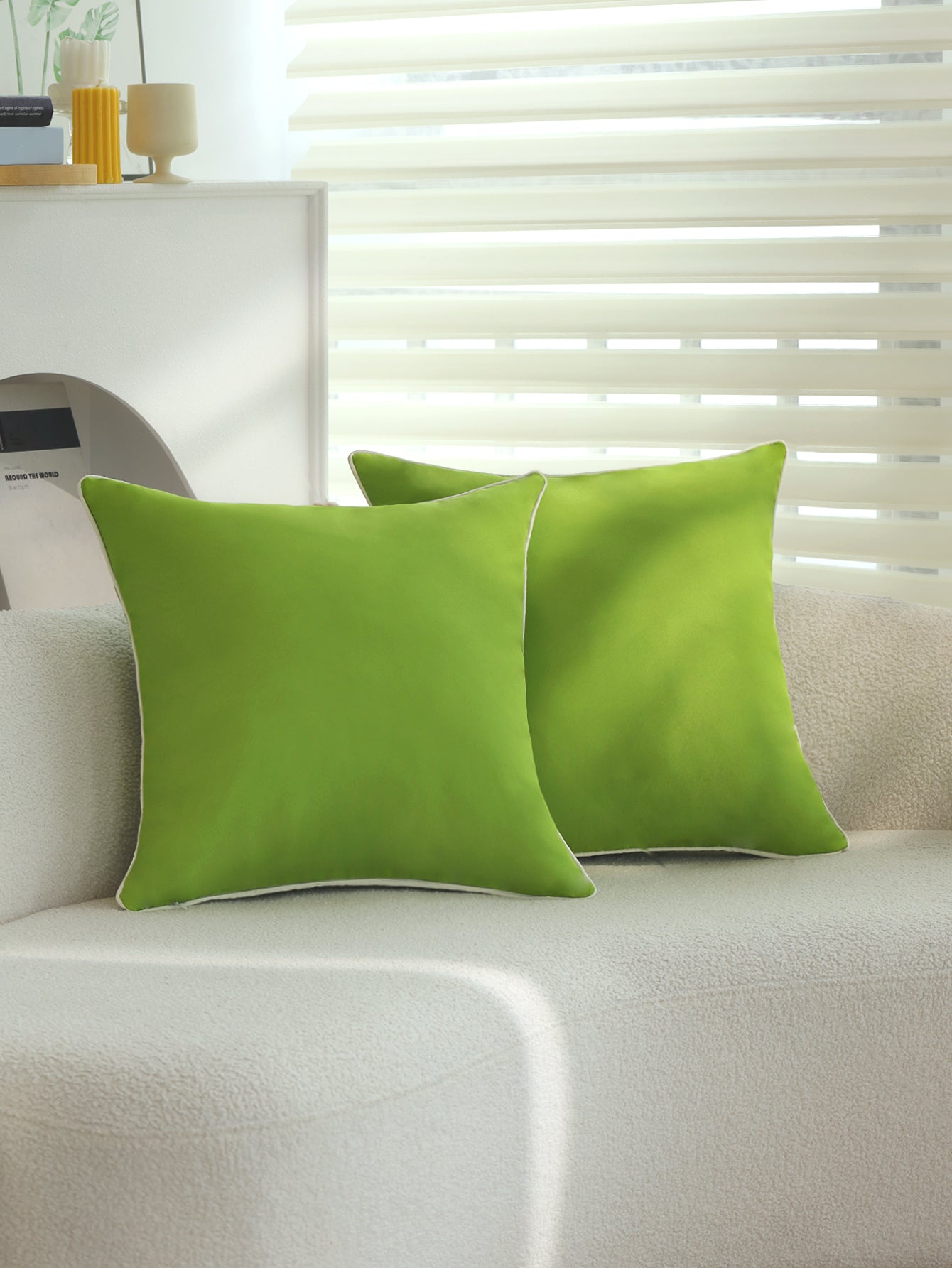 Solid Color Outdoor Waterproof solid-color decorative throw pillow collection with contrasting ivory piping pack of 1