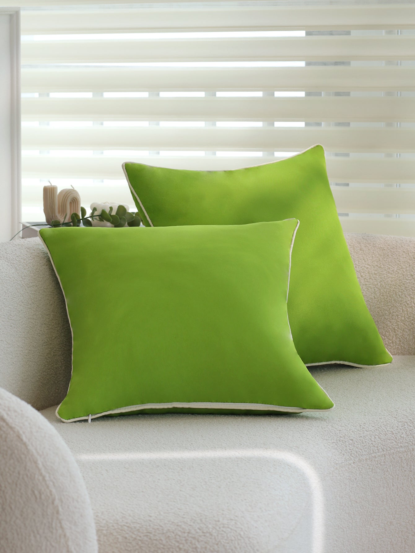 Solid Color Outdoor Waterproof solid-color decorative throw pillow collection with contrasting ivory piping pack of 1