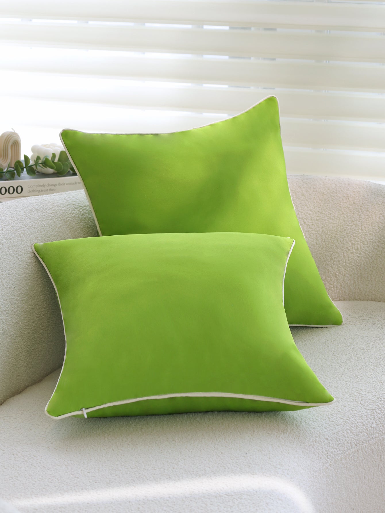 Solid Color Outdoor Waterproof solid-color decorative throw pillow collection with contrasting ivory piping pack of 1