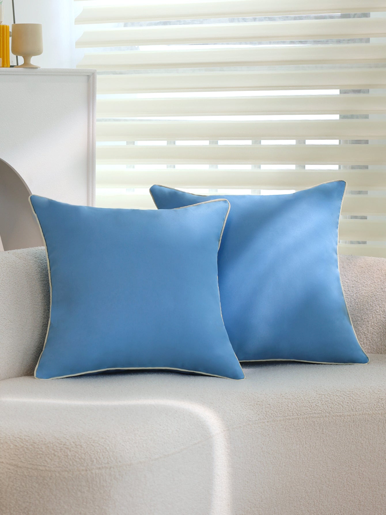 Solid Color Outdoor Waterproof solid-color decorative throw pillow collection with contrasting ivory piping pack of 1