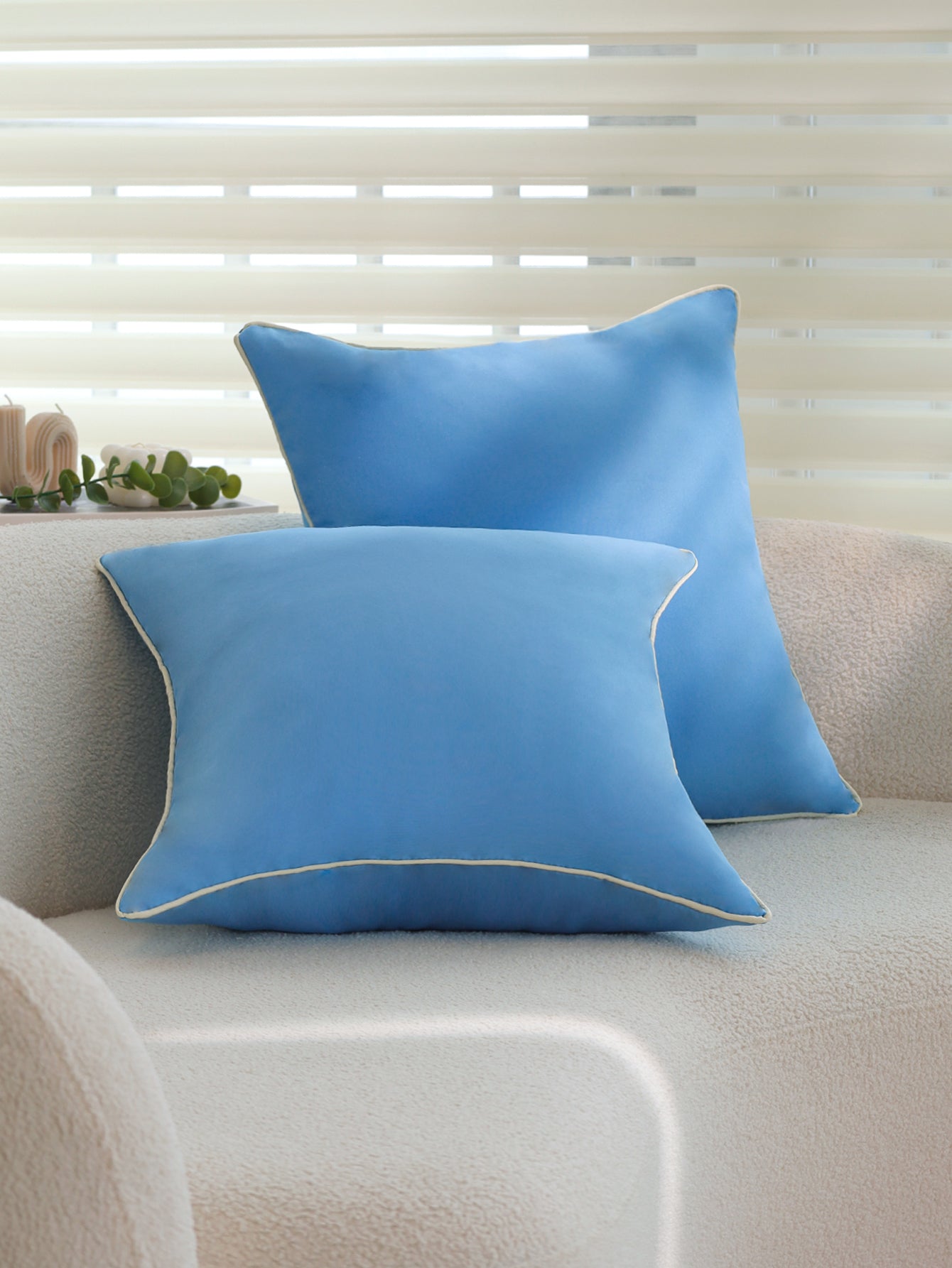 Solid Color Outdoor Waterproof solid-color decorative throw pillow collection with contrasting ivory piping pack of 1
