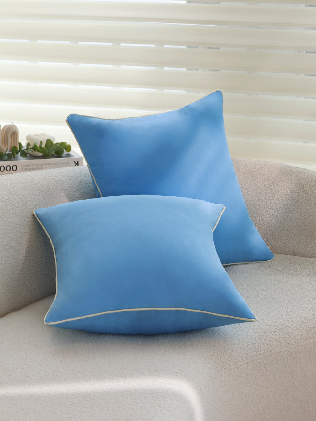 Solid Color Outdoor Waterproof solid-color decorative throw pillow collection with contrasting ivory piping pack of 1
