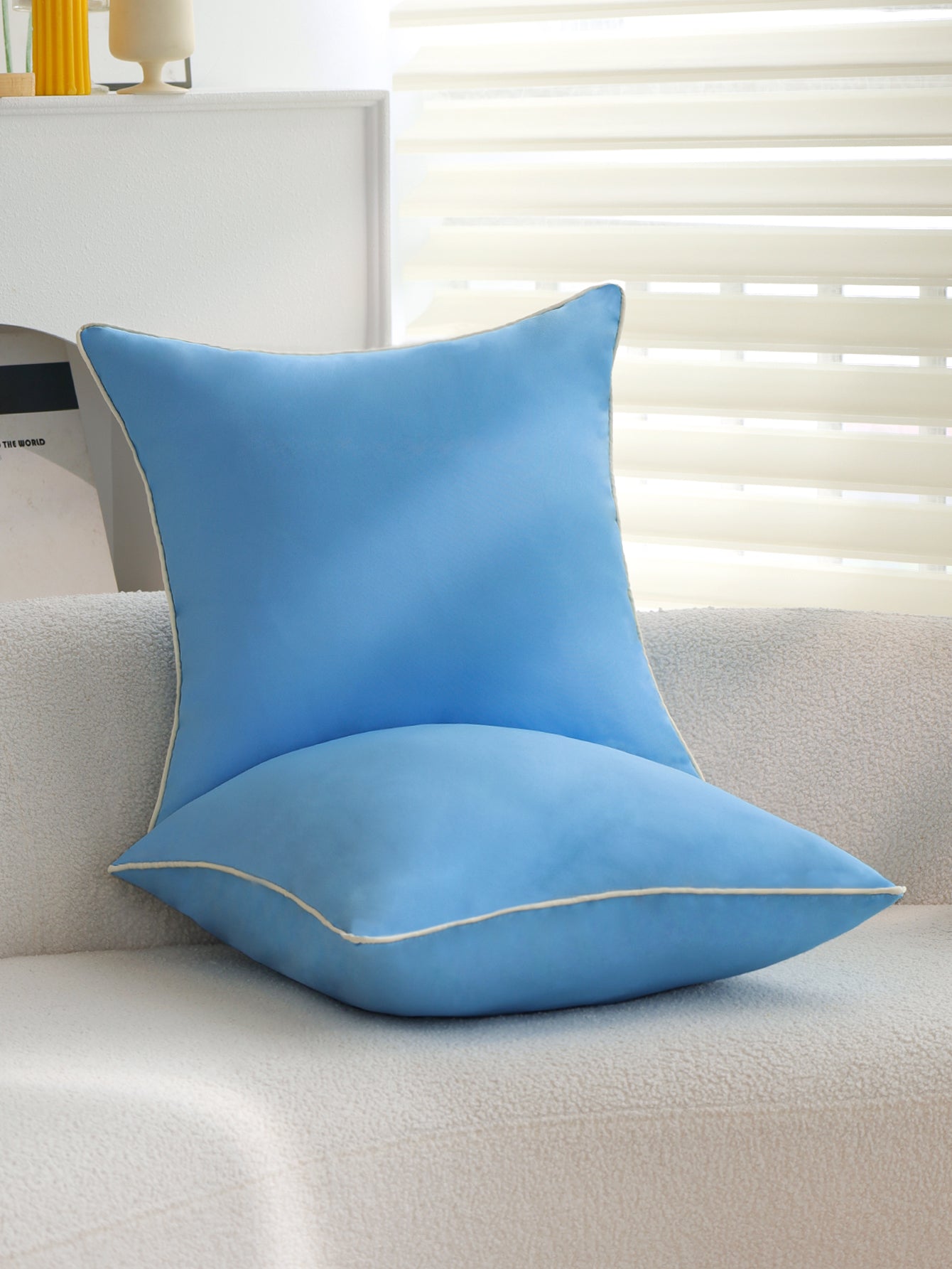 Solid Color Outdoor Waterproof solid-color decorative throw pillow collection with contrasting ivory piping pack of 1